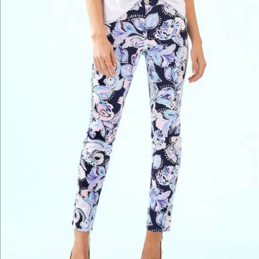Lilly Pulitzer Kelly Pants in High Tide Navy Holy Flocamolie size 10